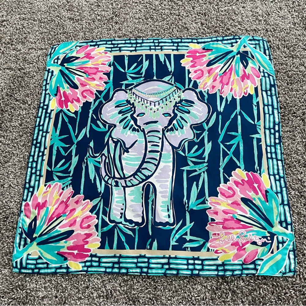 LILLY PULITZER ELEPHANT 100% SILK SCARF 22x22